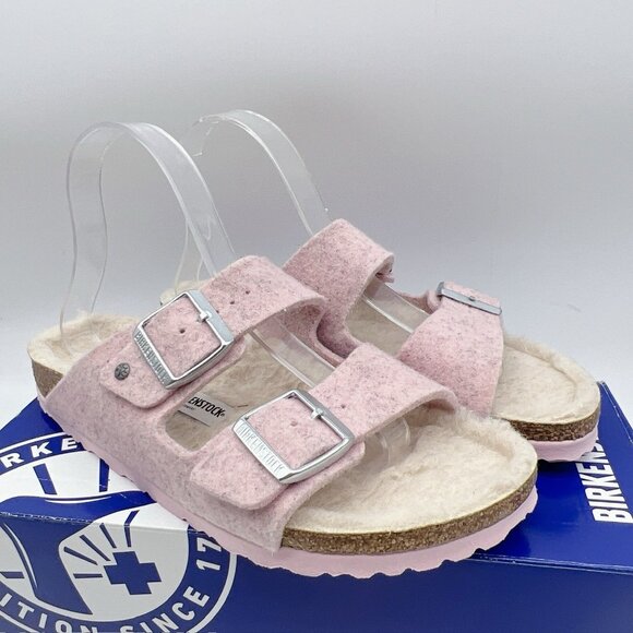 Birkenstock Arizona Rivet Shearling Sandals Soft Pink Wool EU 39 US 8- 8.5 - Picture 1 of 12